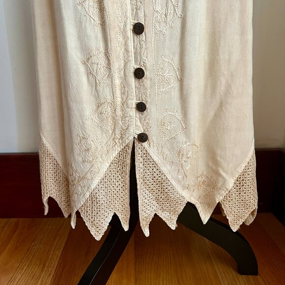 Vintage My Choice Cream Ivory Embroidered Maxi Dress Tie-Back Crochet Boho 90s - Picture 5 of 7